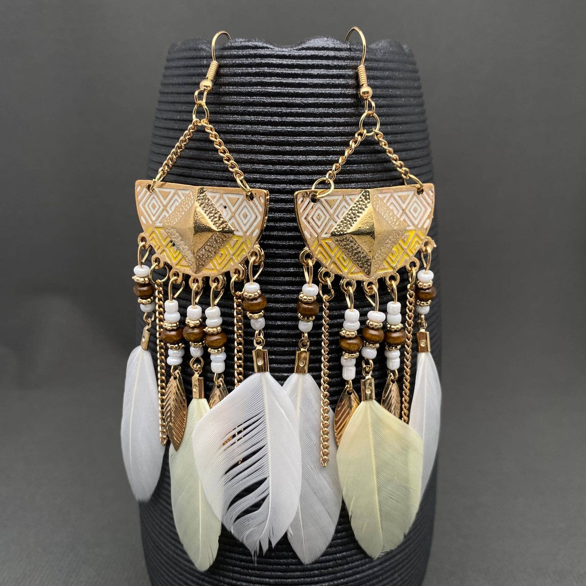 Multi-style White Feather Fringe Dangle Earrings: B