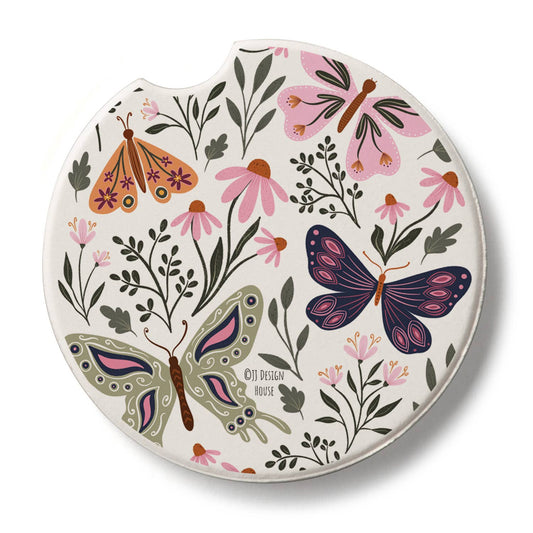 "Flutter Blooms" Absorbent Stone Car Coaster