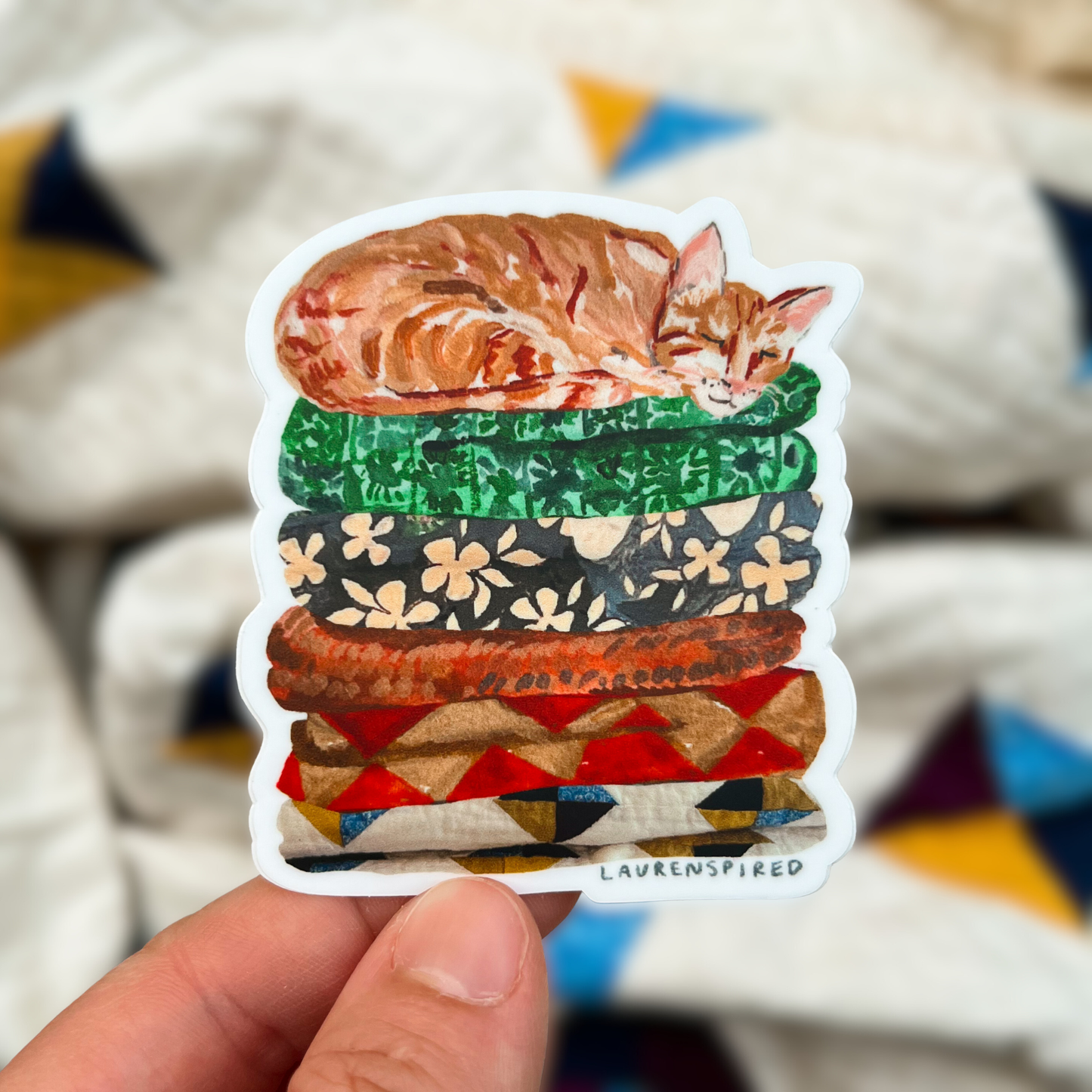 Cute Orange Cat Vinyl Stickers, Quilt sticker, fall sticker