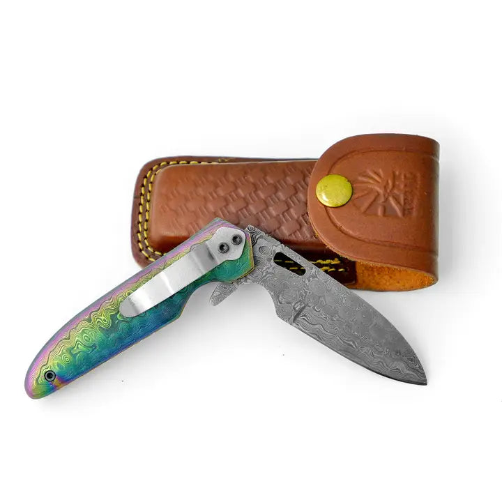 Damascus Steel Pocket Knife Limited Run Titan Transcendence