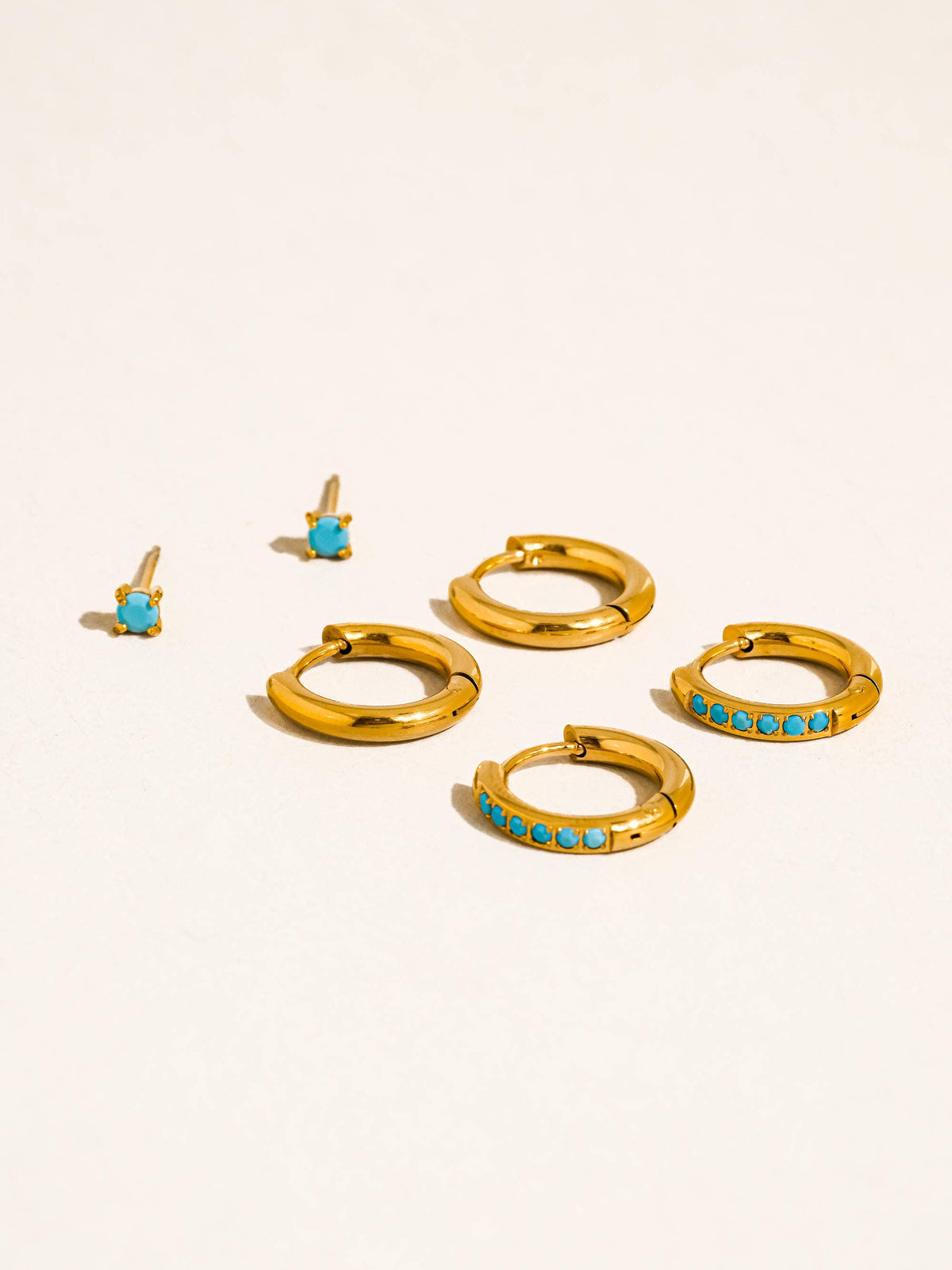 Ivalo 18K Gold Non-Tarnish Turquoise Huggie Earring Set: Turquoise