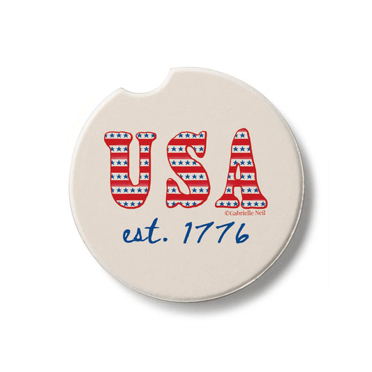 "USA Est 1776" Absorbent Stone Car Coaster 1pk