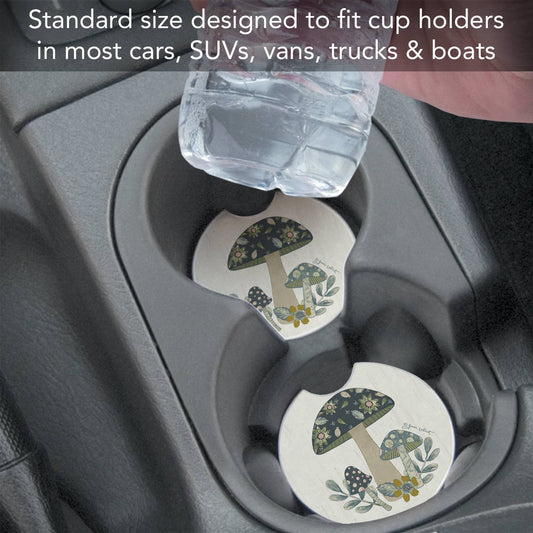 "Patterned Mushrooms" Absorbent Stone Car Coaster