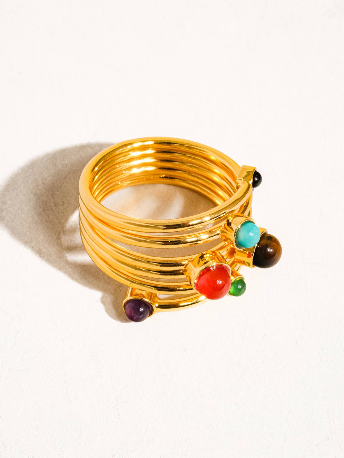Teigan 18K Gold Multi Color Stone Layered Ring: Multi-Colored