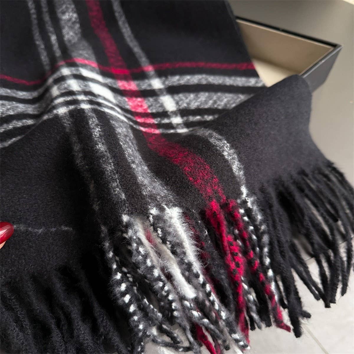 Minimal Plaid Soft Cashmere Feel Winter Scarf_CWASC03246: Pink / (OS) 1