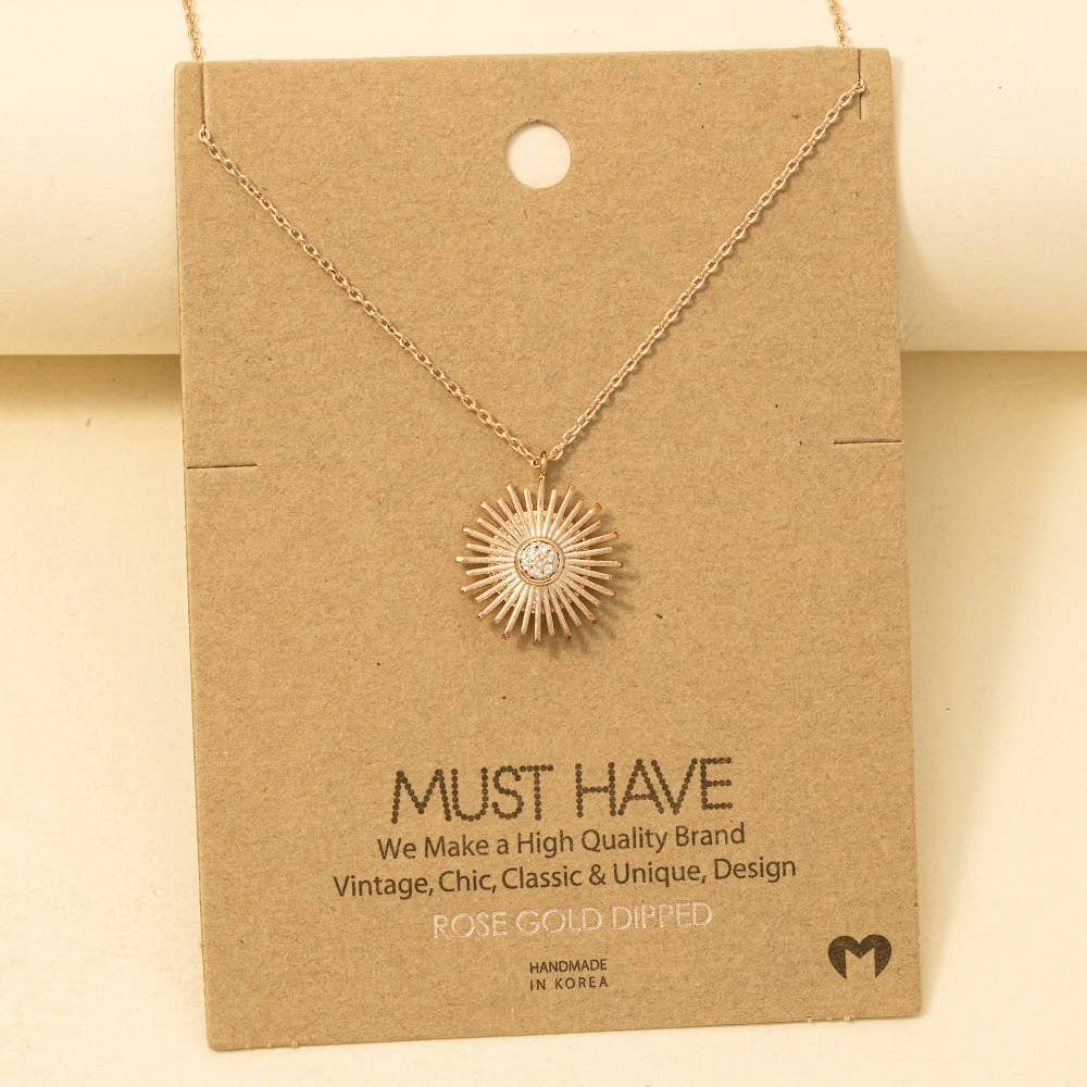 Circle Sun Shine Ray Pendant Necklace: G