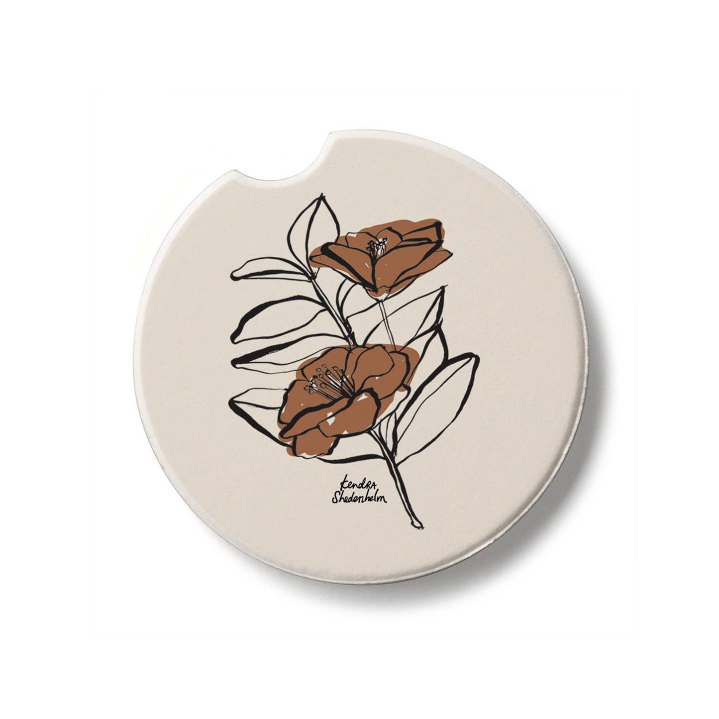 "Mocha Flower" Absorbent Stone Car Coaster 1pk