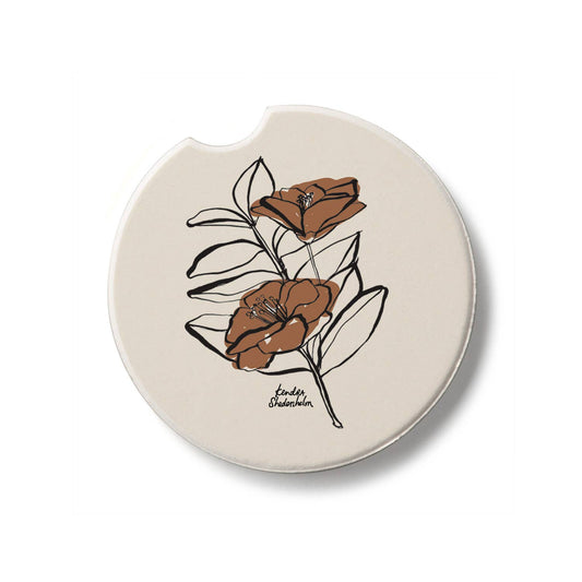 "Mocha Flower" Absorbent Stone Car Coaster 1pk