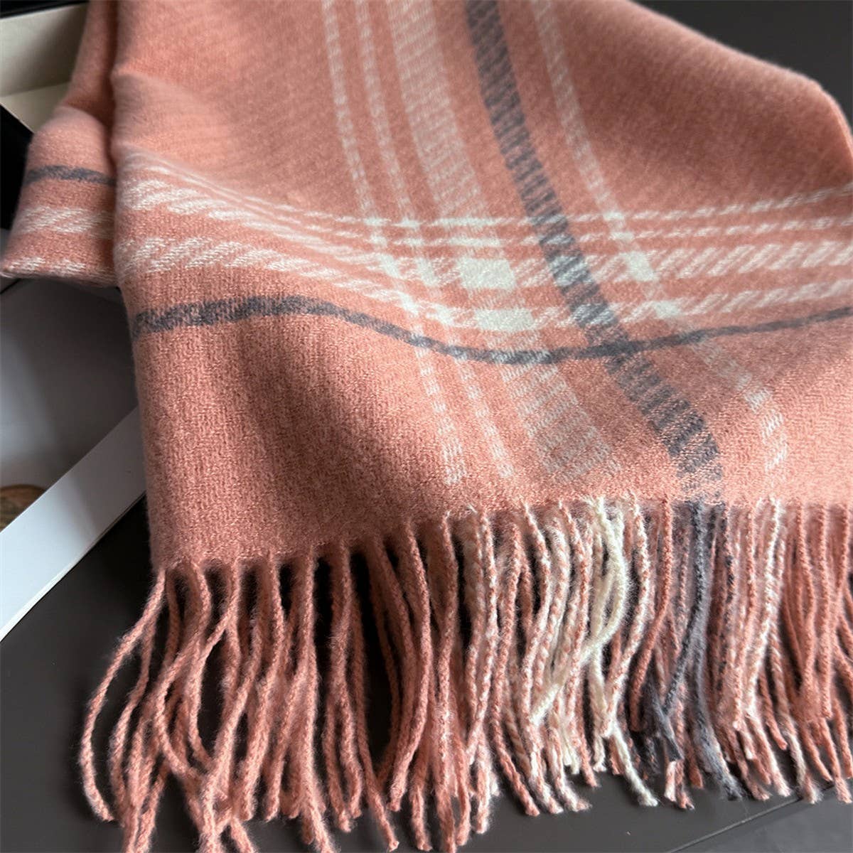 Minimal Plaid Soft Cashmere Feel Winter Scarf_CWASC03246: Pink / (OS) 1