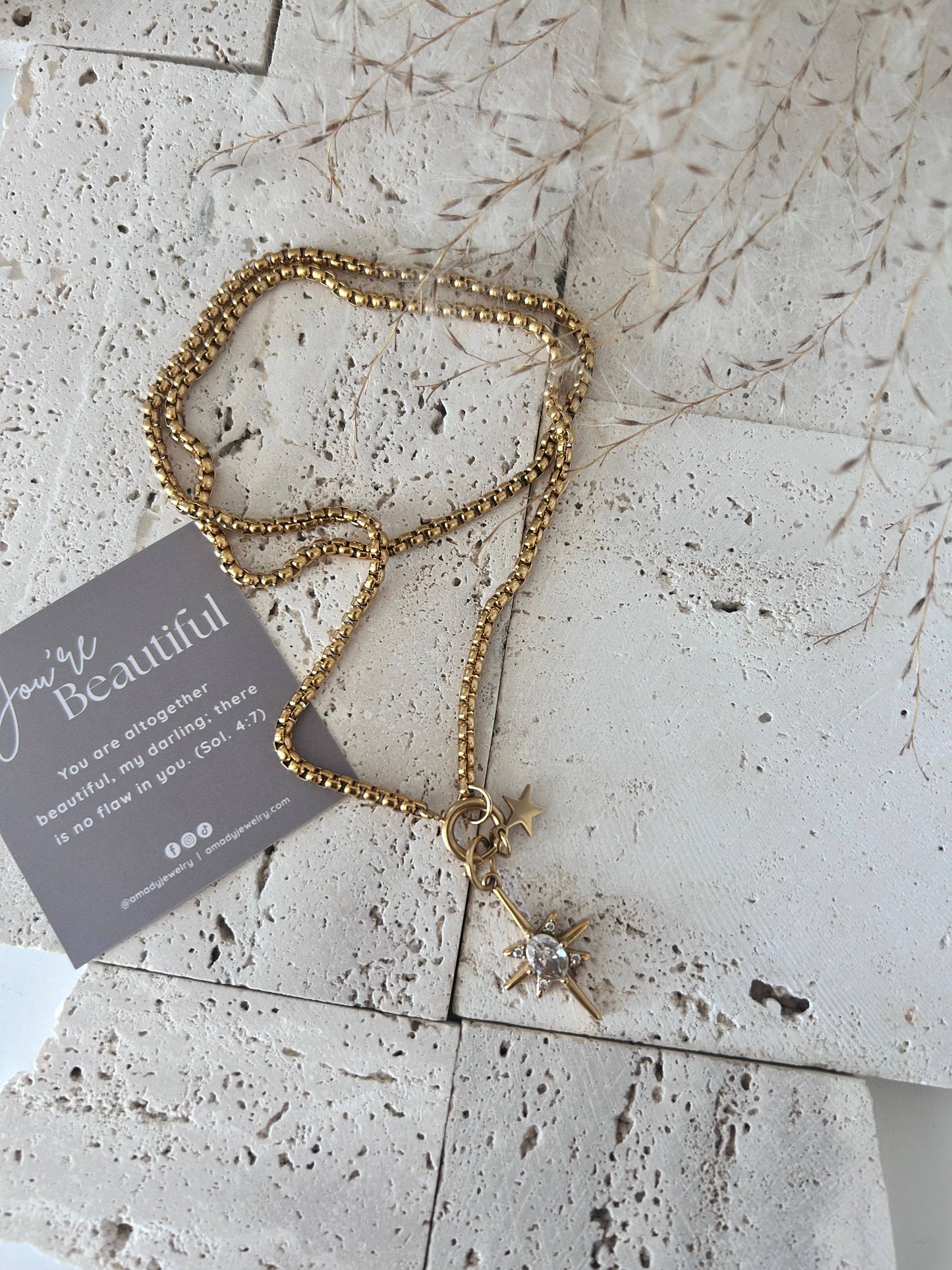 Stars removable charms pendants necklace 18k gold plated 