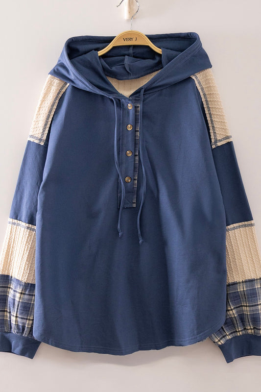 Plaid Contrast Hoodie Pullover