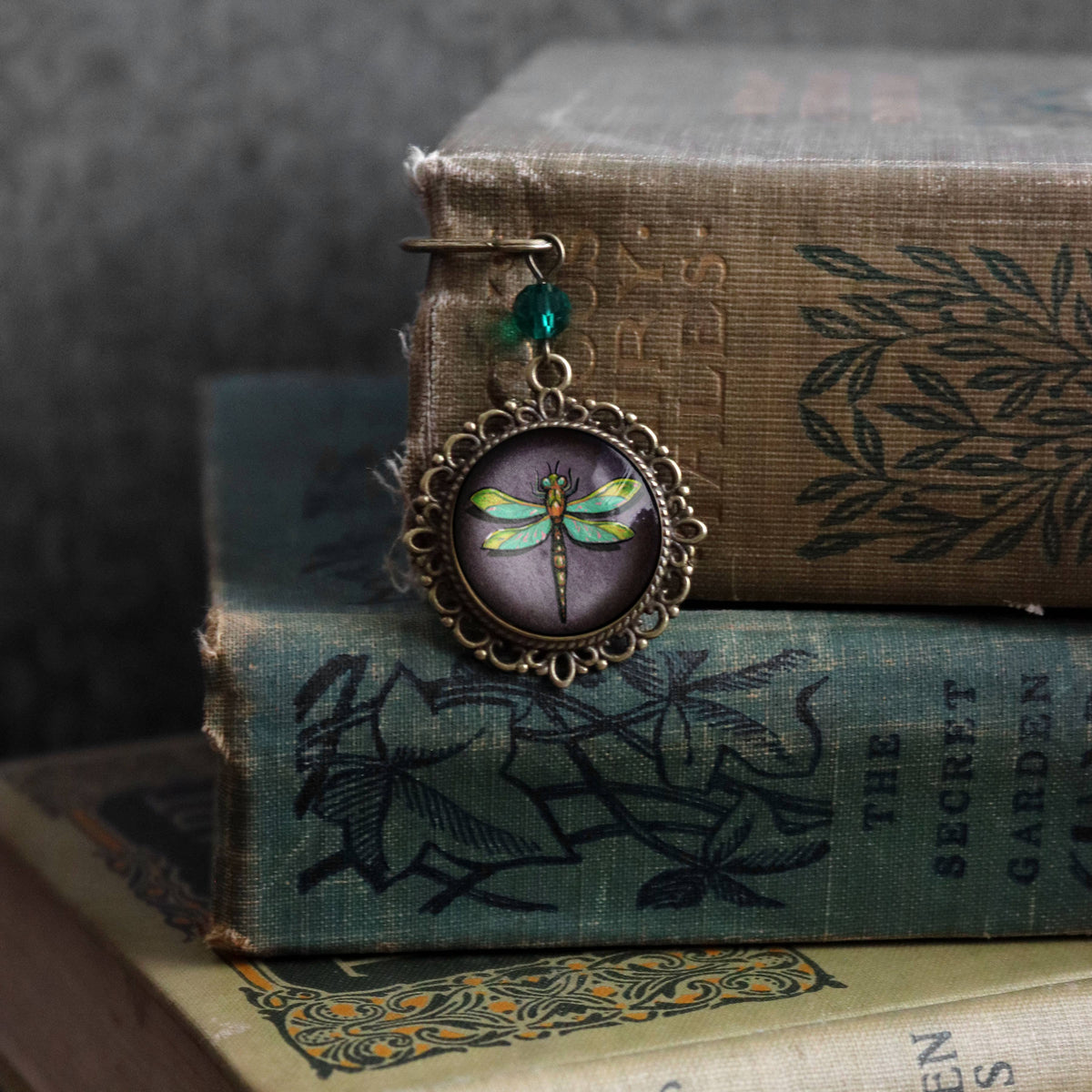 Purple Dragonfly Bronze Bookmark with Dangling Accent