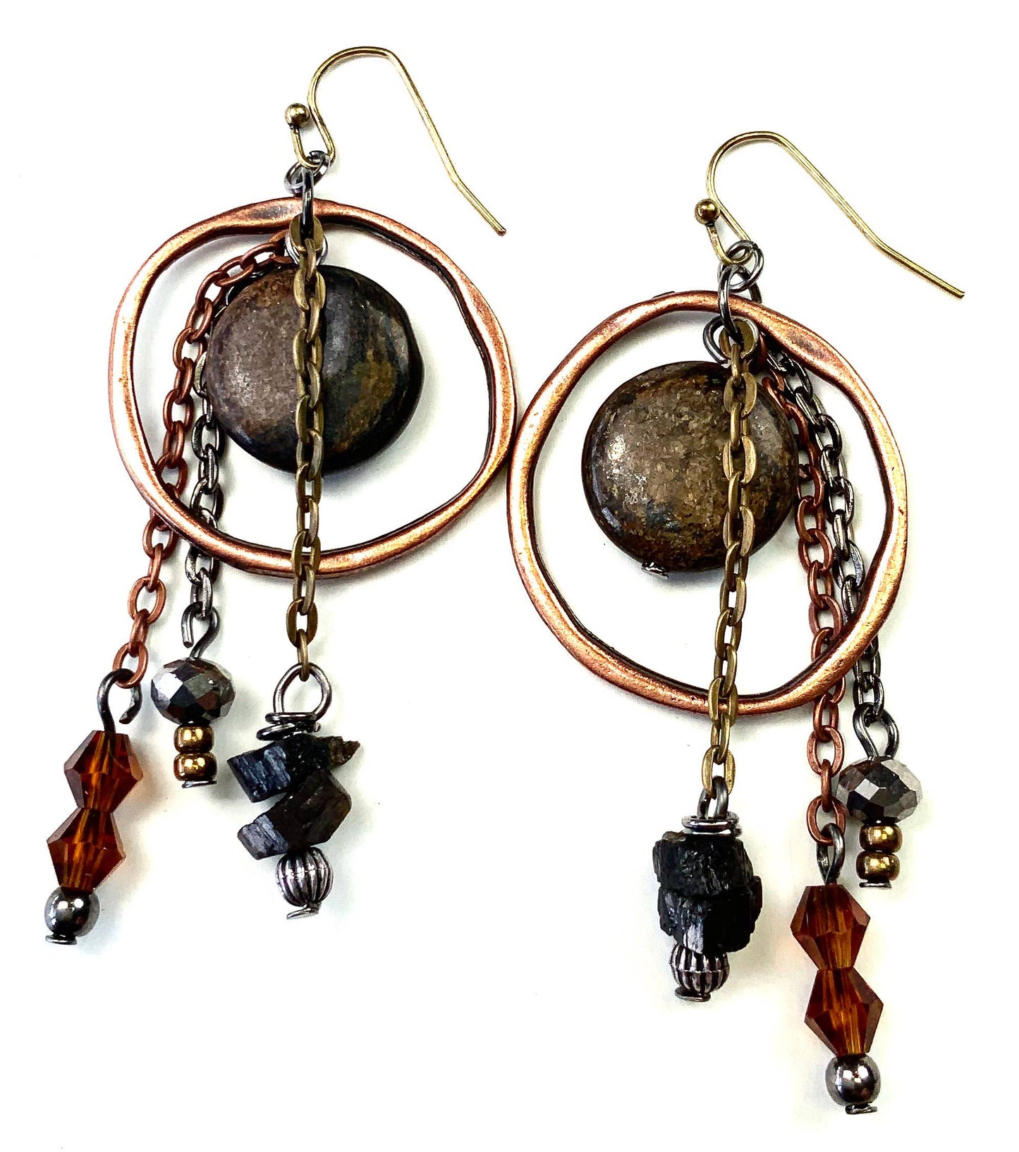 ER-Ring with Stone & Chain Dangles Dangle Earrings