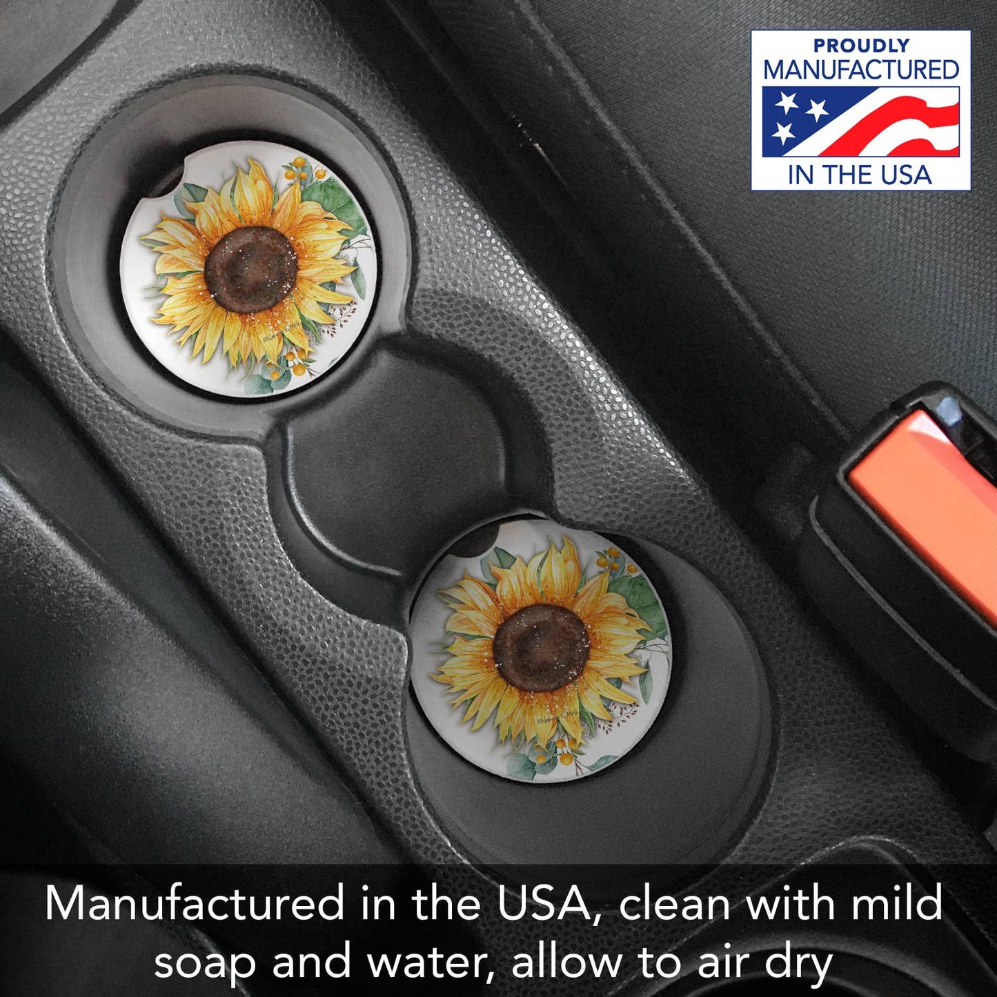 Sunflower Fields Absorbent Stone Car Coaster 1 Pk