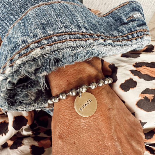 Hand Stamped Coin Bracelet - GRACE: 7"