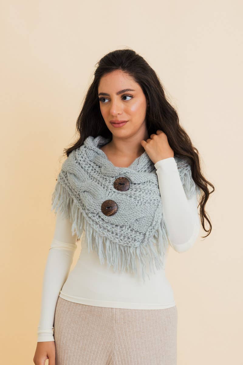 Heathered Shoulder Warmer With Coco Buttons: Sage