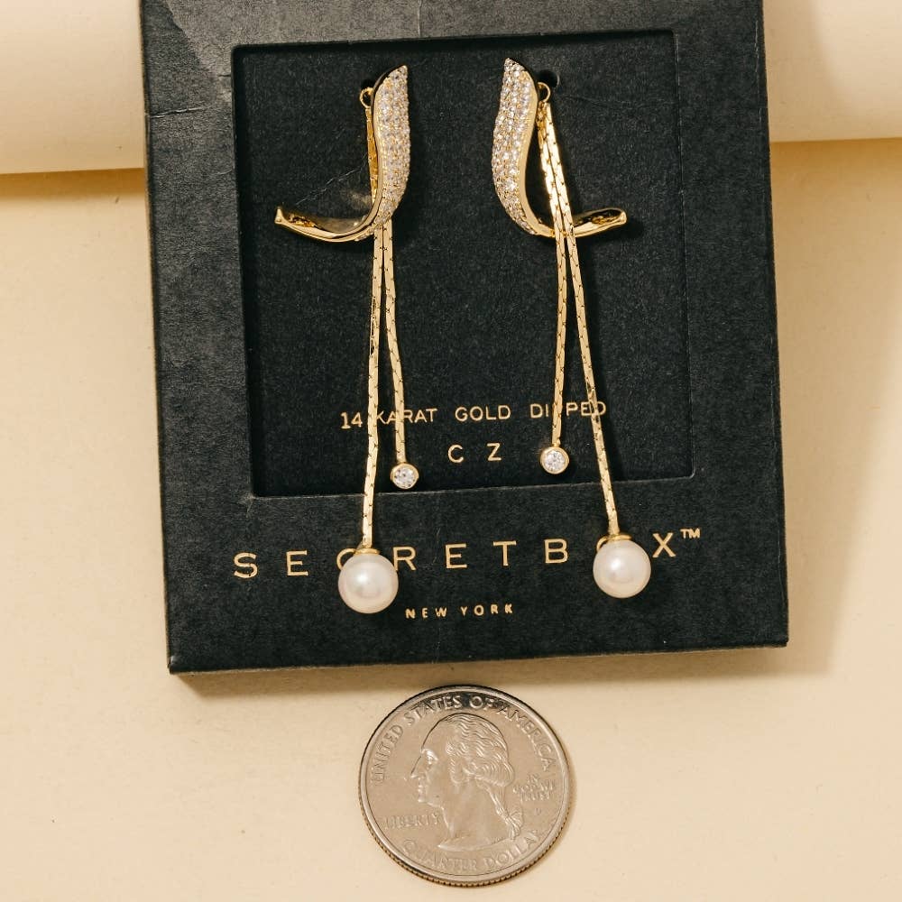 Secret Box Gold Dipped Cz Pave Band And Chain Stud Drop: GD