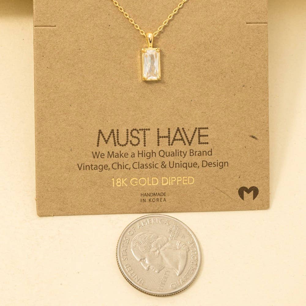 Gold Dipped Baguette Drop Charm Necklace: G