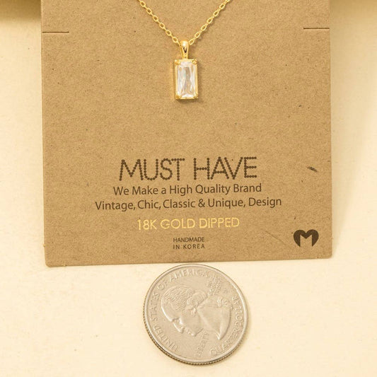 Gold Dipped Baguette Drop Charm Necklace: G