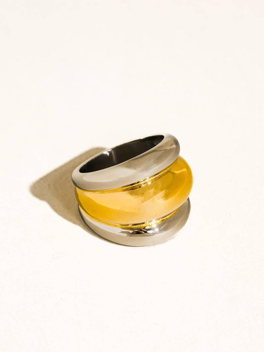 Daelen 18K Gold Non-Tarnish Dome Statement Ring: Multi-Colored
