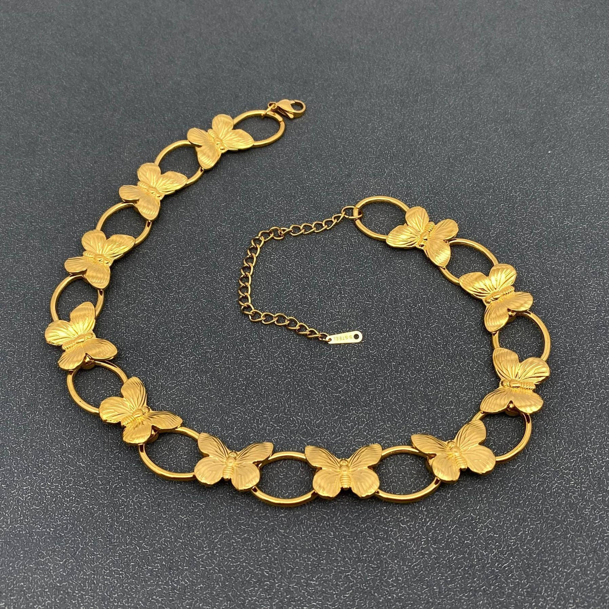 18K Gold Plated Steel Butterfly Linked Necklace - FGS