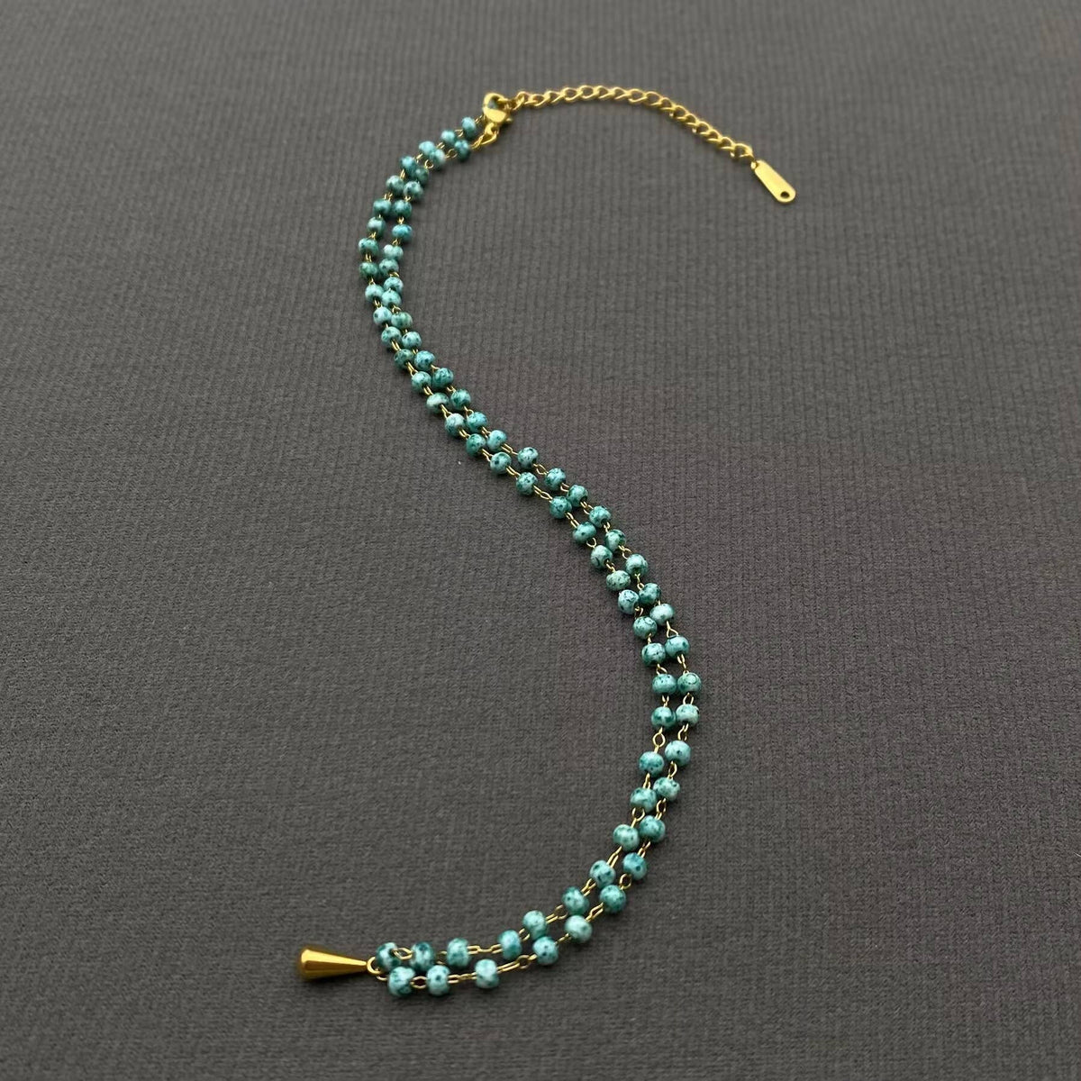 18K Golden SS Drop Charm Seed Beads Chain Necklace - FGS