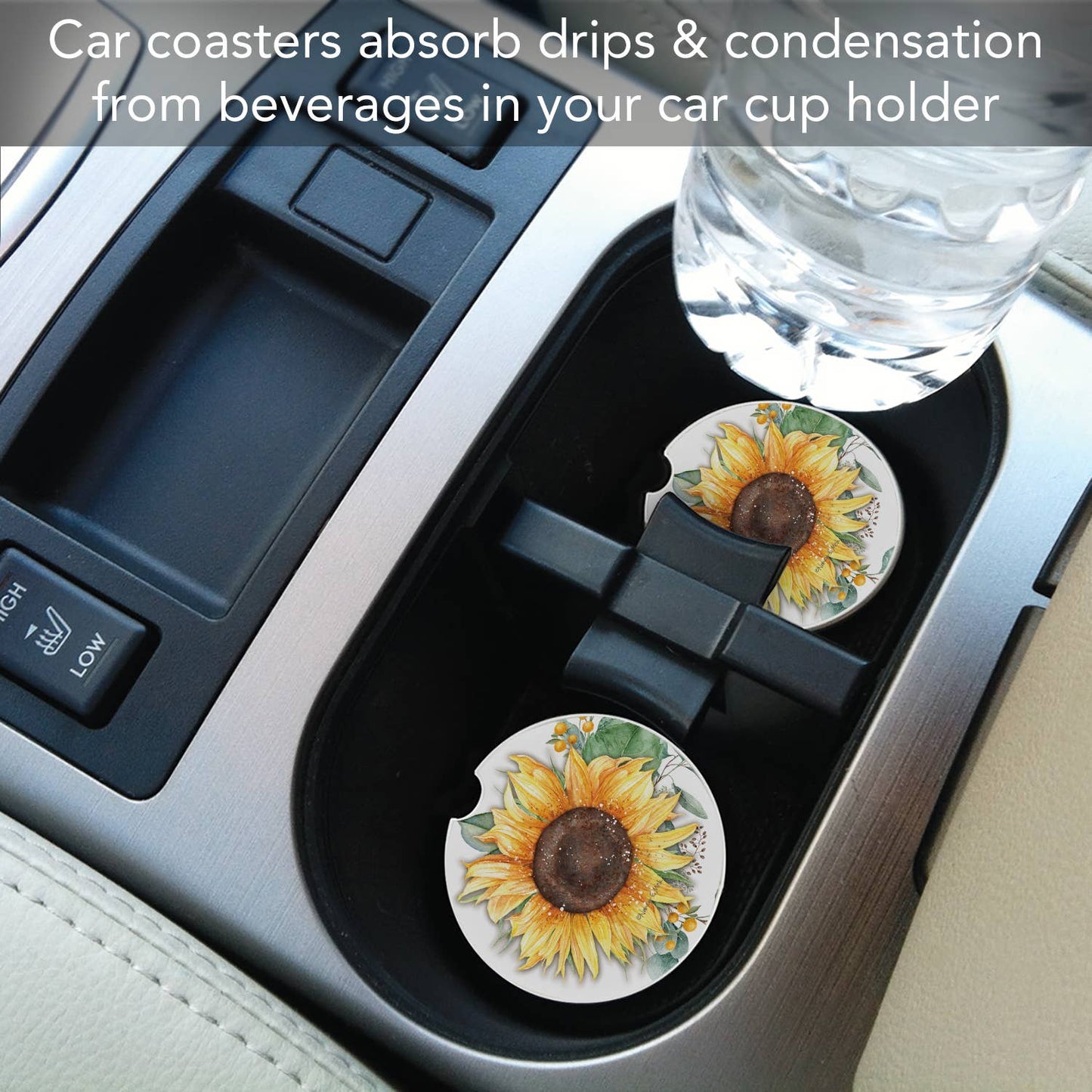 Sunflower Fields Absorbent Stone Car Coaster 1 Pk