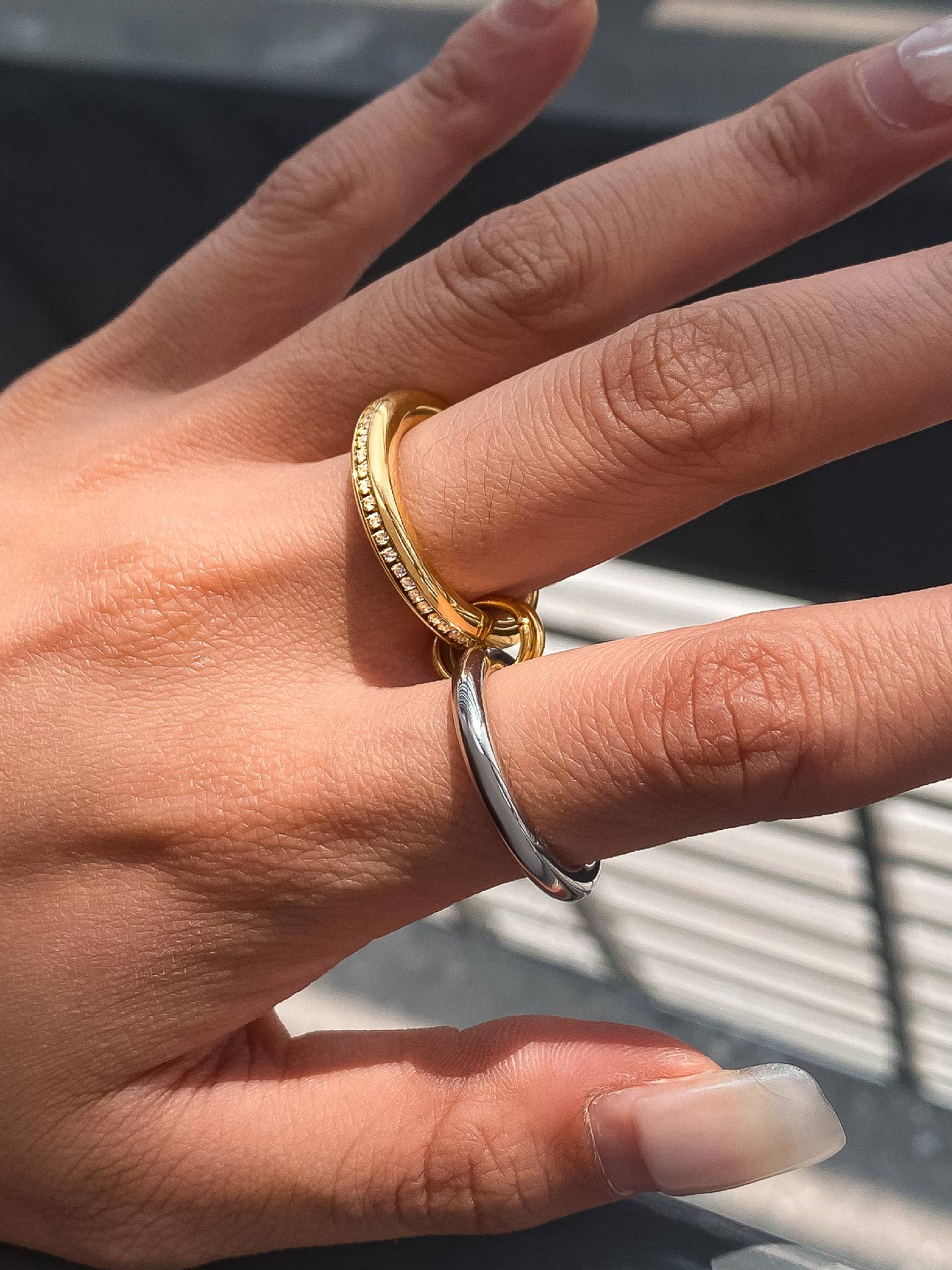 Bayard 18K Gold Non-Tarnish Multi Stack CZ Band Ring: Multi-Colored / 8