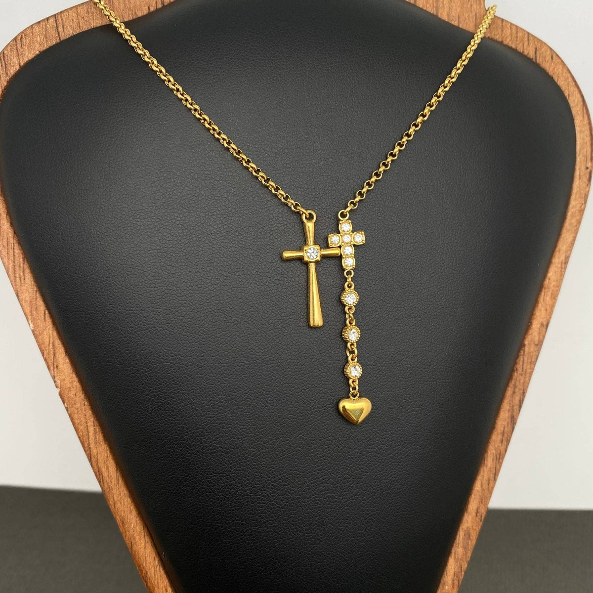 Double Cross Charm 18K Gold Plated S.Steel Necklace - FGS