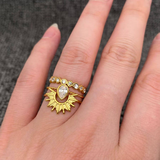 3 Pcs/set 18K Gold-plated Stainless Steel Ring - FGS: 7#