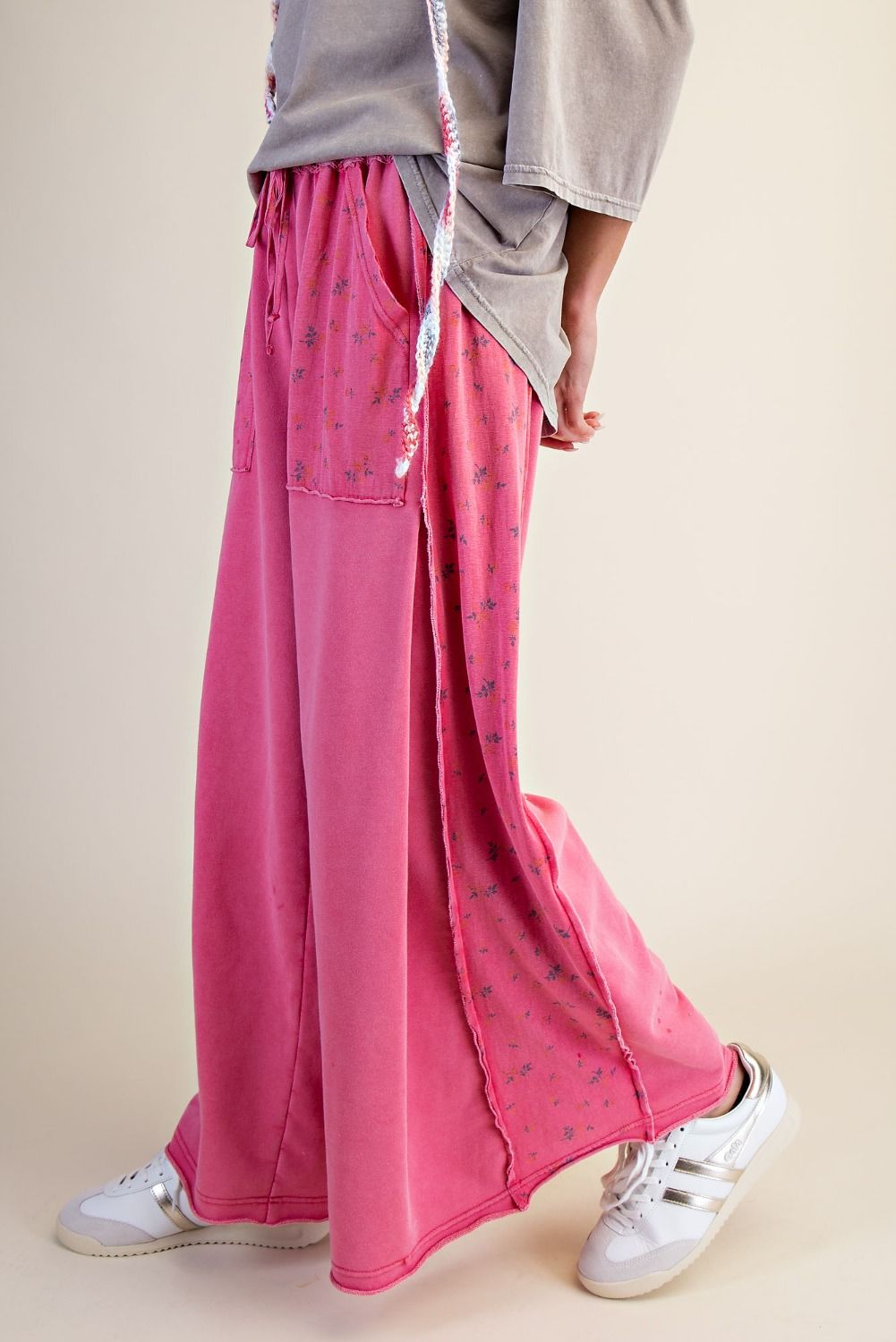 FLORAL PRINT WASHED TERRY PALAZZO PANTS
