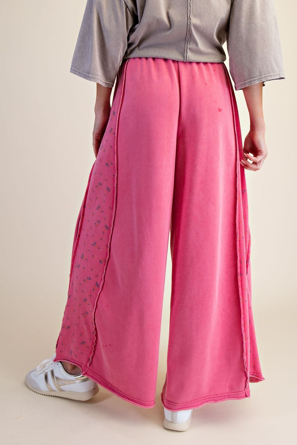 FLORAL PRINT WASHED TERRY PALAZZO PANTS