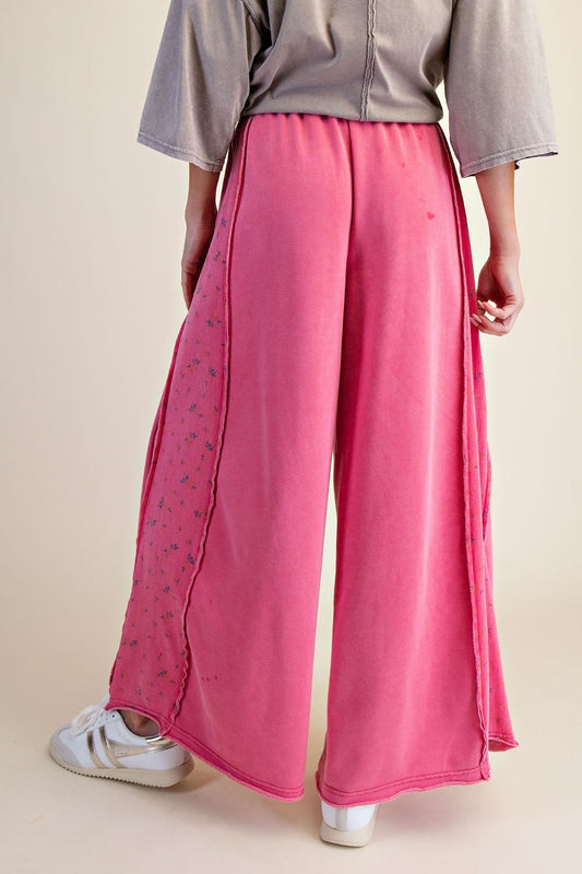 FLORAL PRINT WASHED TERRY PALAZZO PANTS