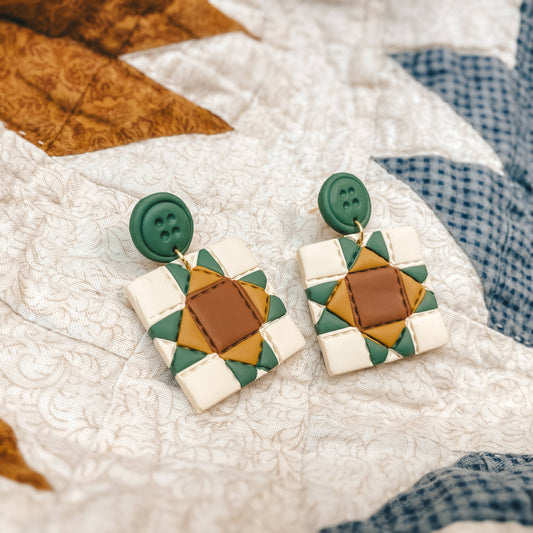 Quilted Style Stud Dangle Earrings | Button + Block