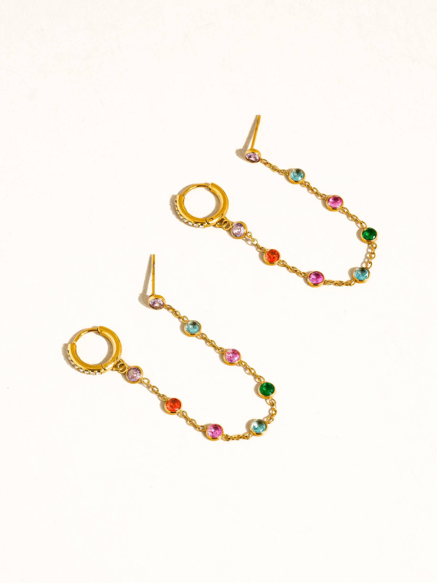 Daffira 18K Gold Non-Tarnish Crystal Chain Link Earrings: Yellow Gold