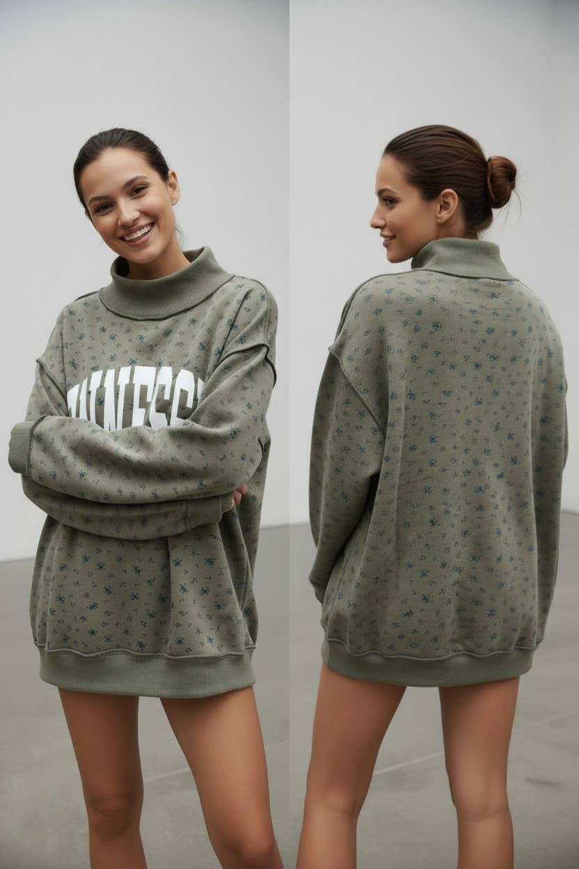 Reversible TN floral mock neck sweatshirt
