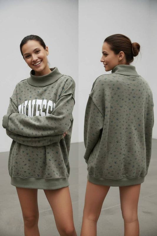 Reversible TN floral mock neck sweatshirt