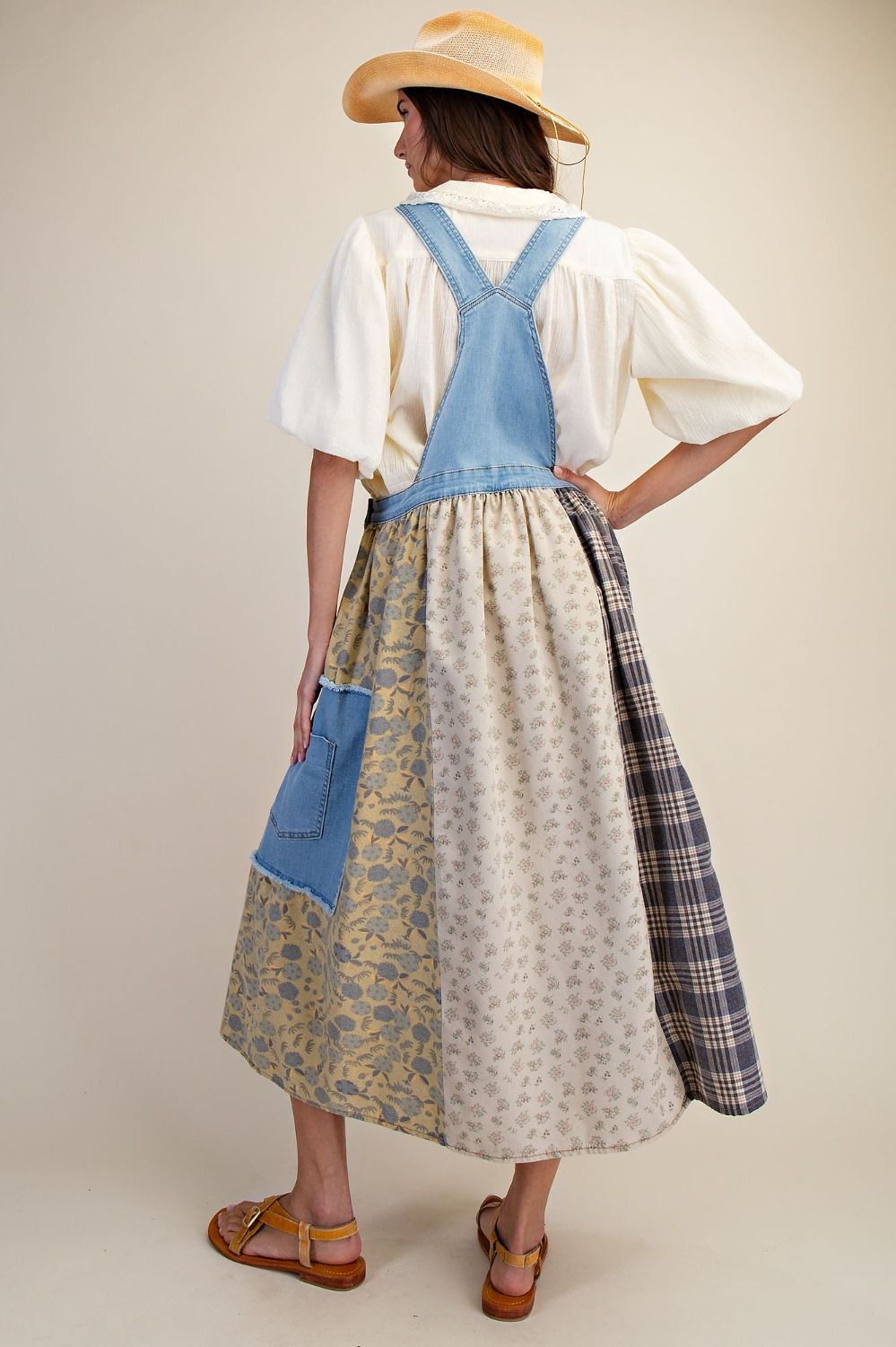 PATCHWORK WASHED DENIM OVERALL DRESS