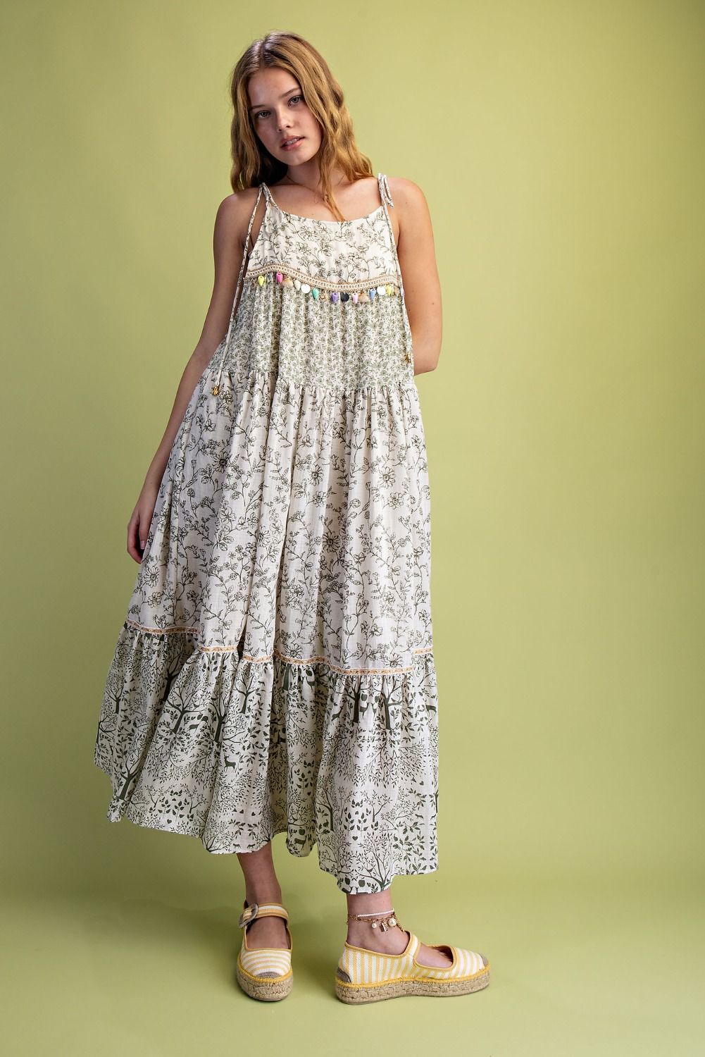 BOHO DEER LINEN TIERED MAXI DRESS