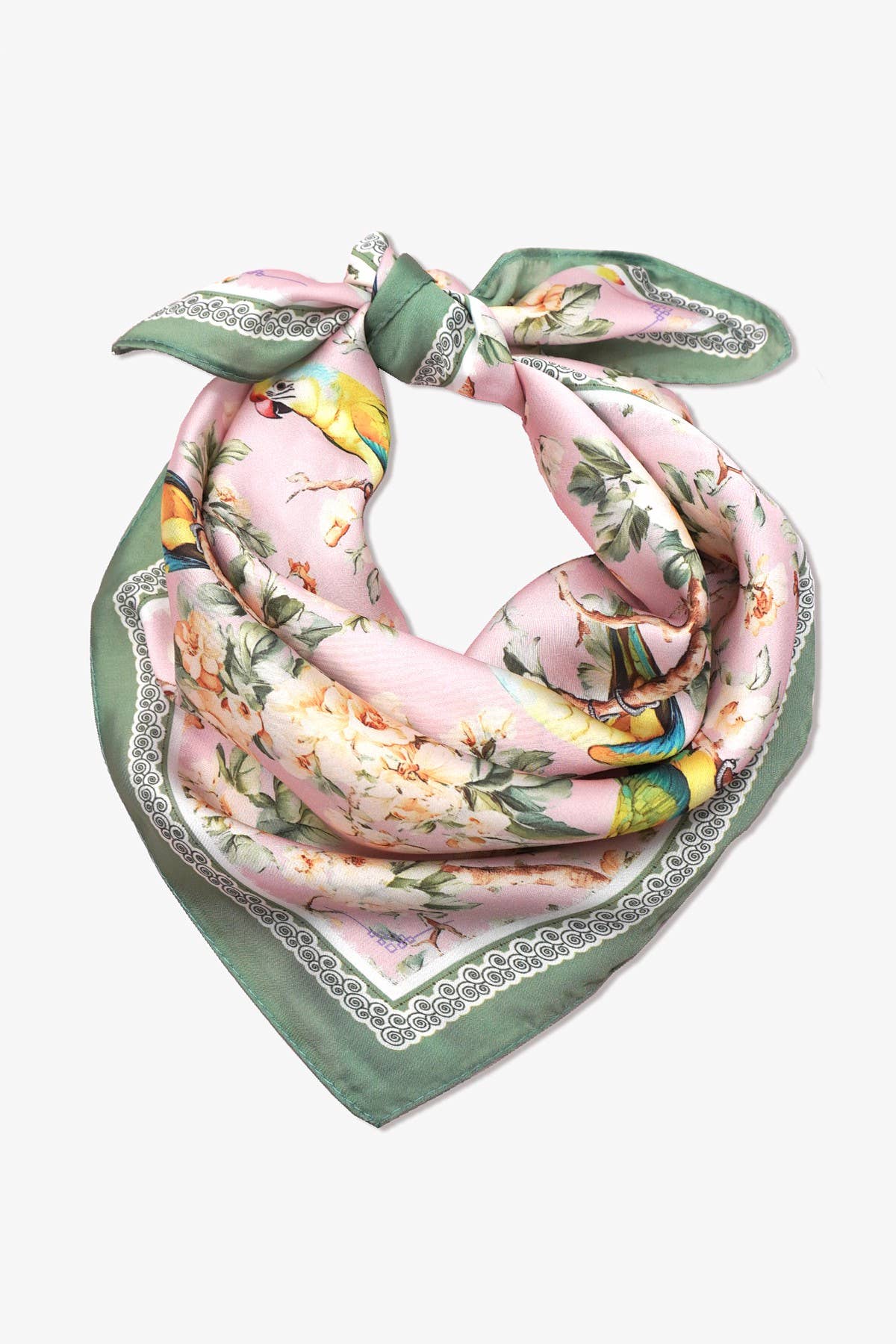 FLORAL BIRD PRINT SILKY FEEL BANDANA SCARF