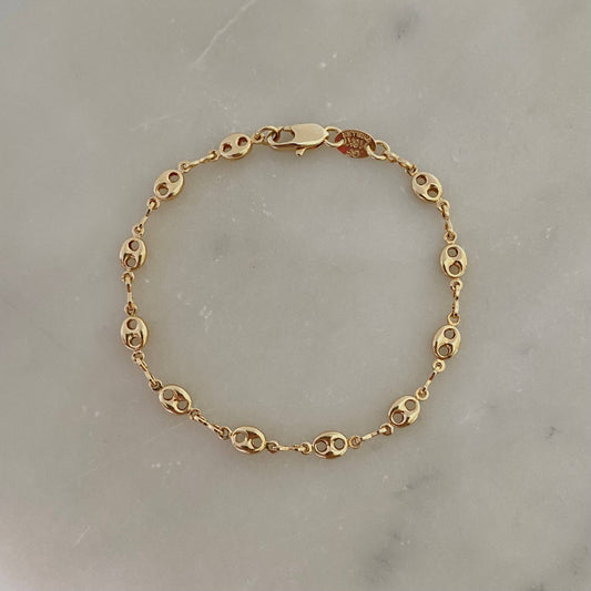 18k Gold Filled Mariner Coffee Bean Link Chain Bracelet