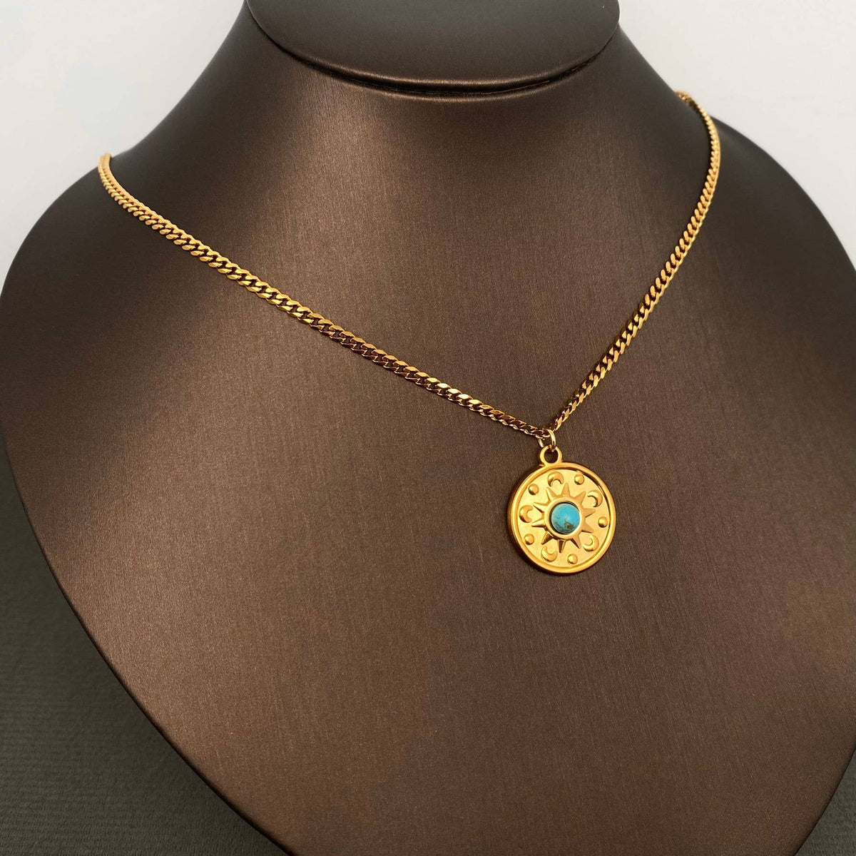 Turquoise inlaid 18K Gold Plated S.Steel Charm Necklace -FGS: Bird