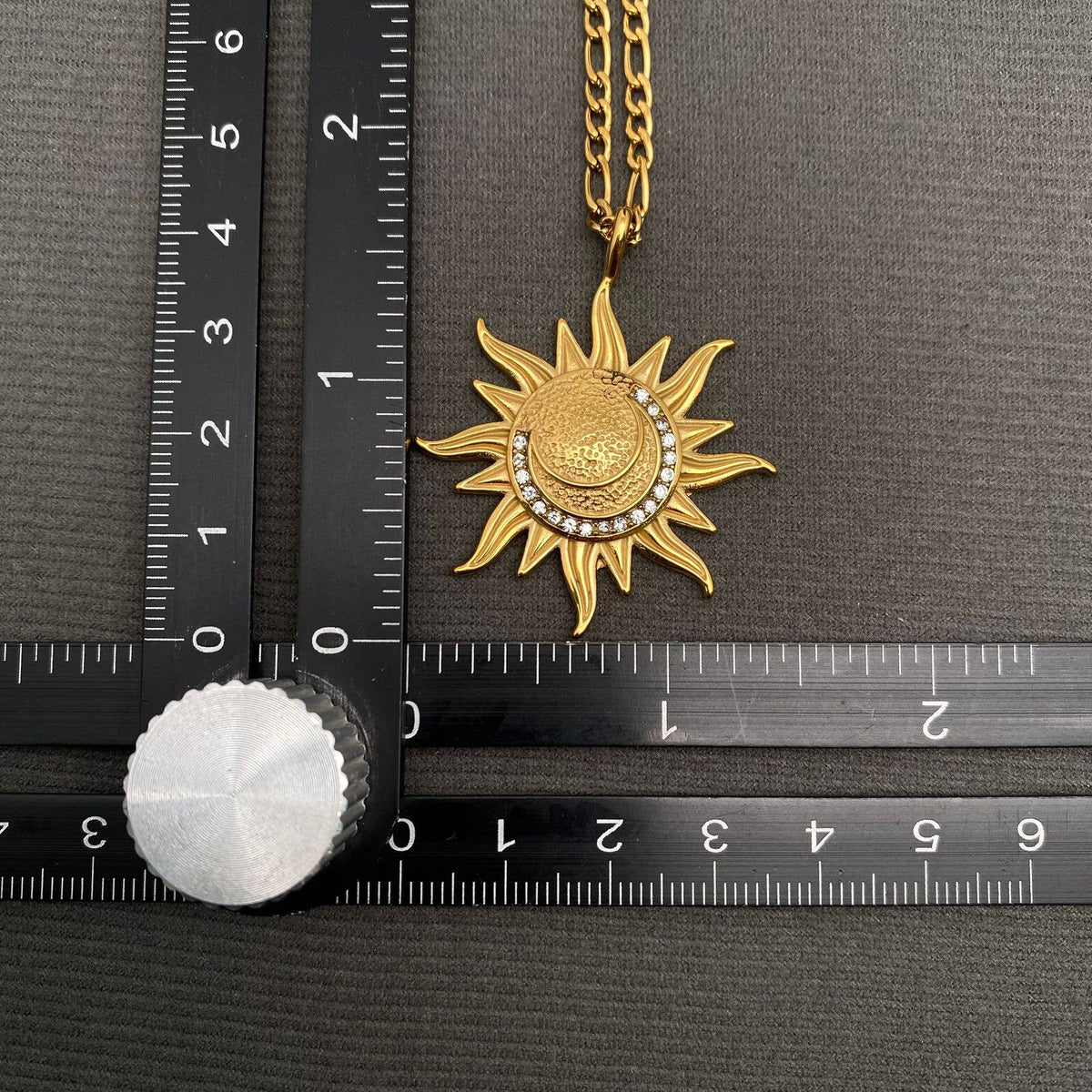 CZ Inlaid Moon Sun Charm 18K Golden SS Necklace - FGS/MS