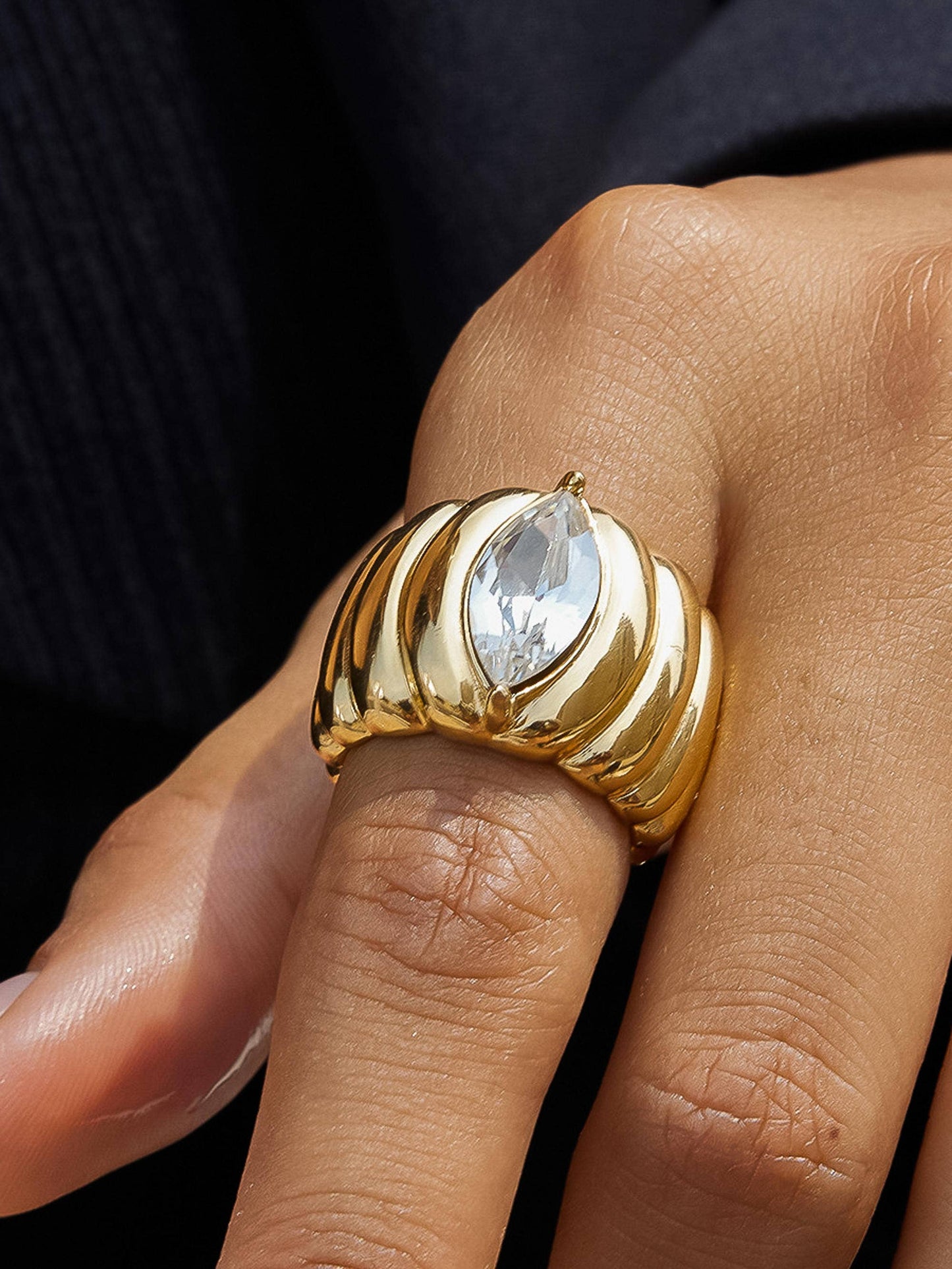 Ambré 18K Gold Non-Tarnish Marquise CZ Statement Ring: Yellow Gold