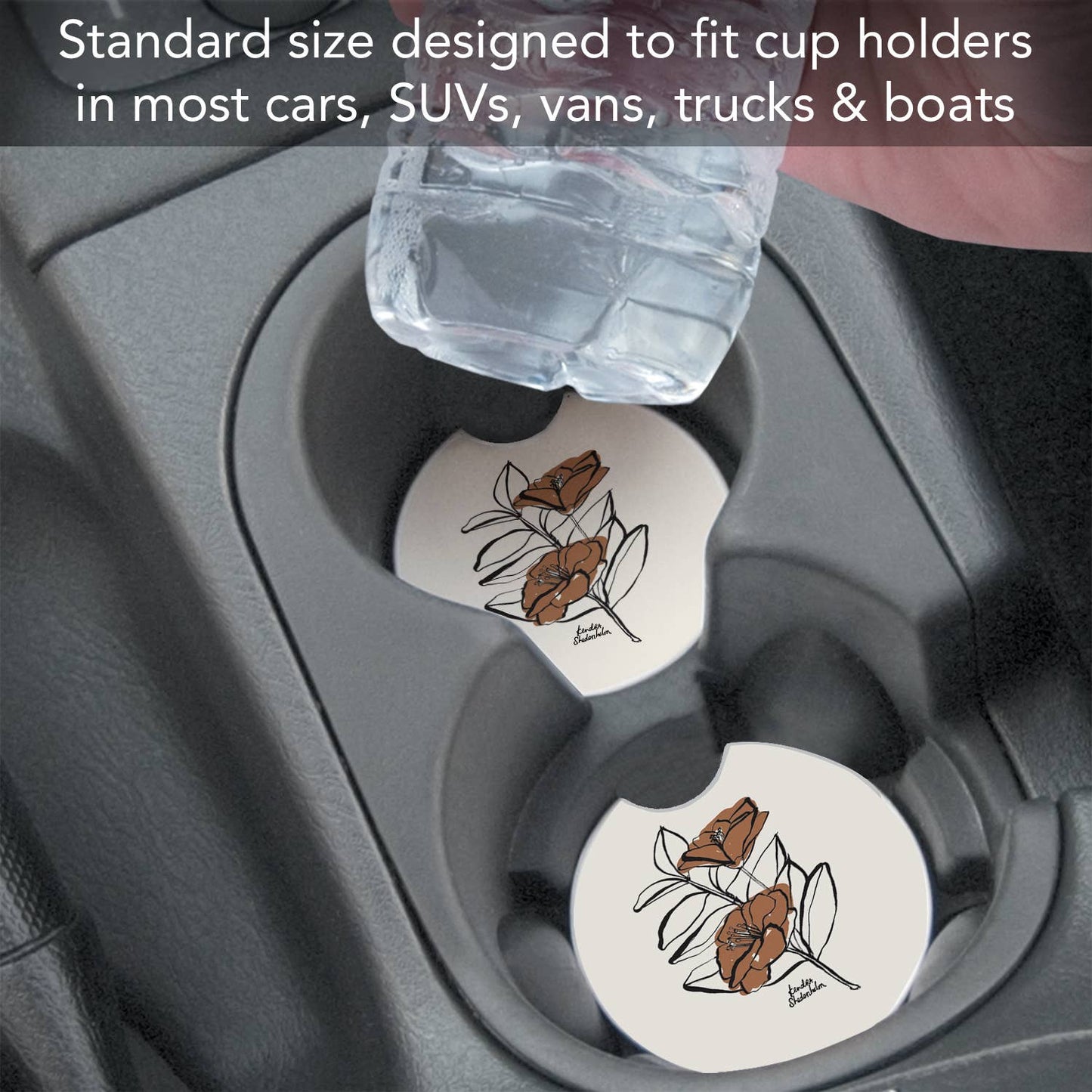 "Mocha Flower" Absorbent Stone Car Coaster 1pk