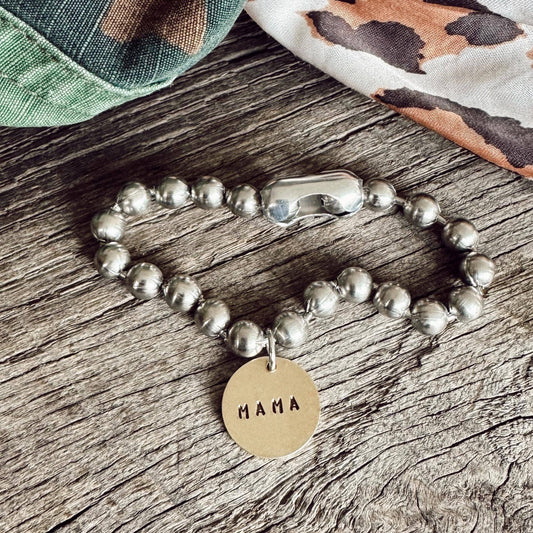 Personalized Stainless Steel & Brass Coin Tag Bracelets: 7.5 / Mama