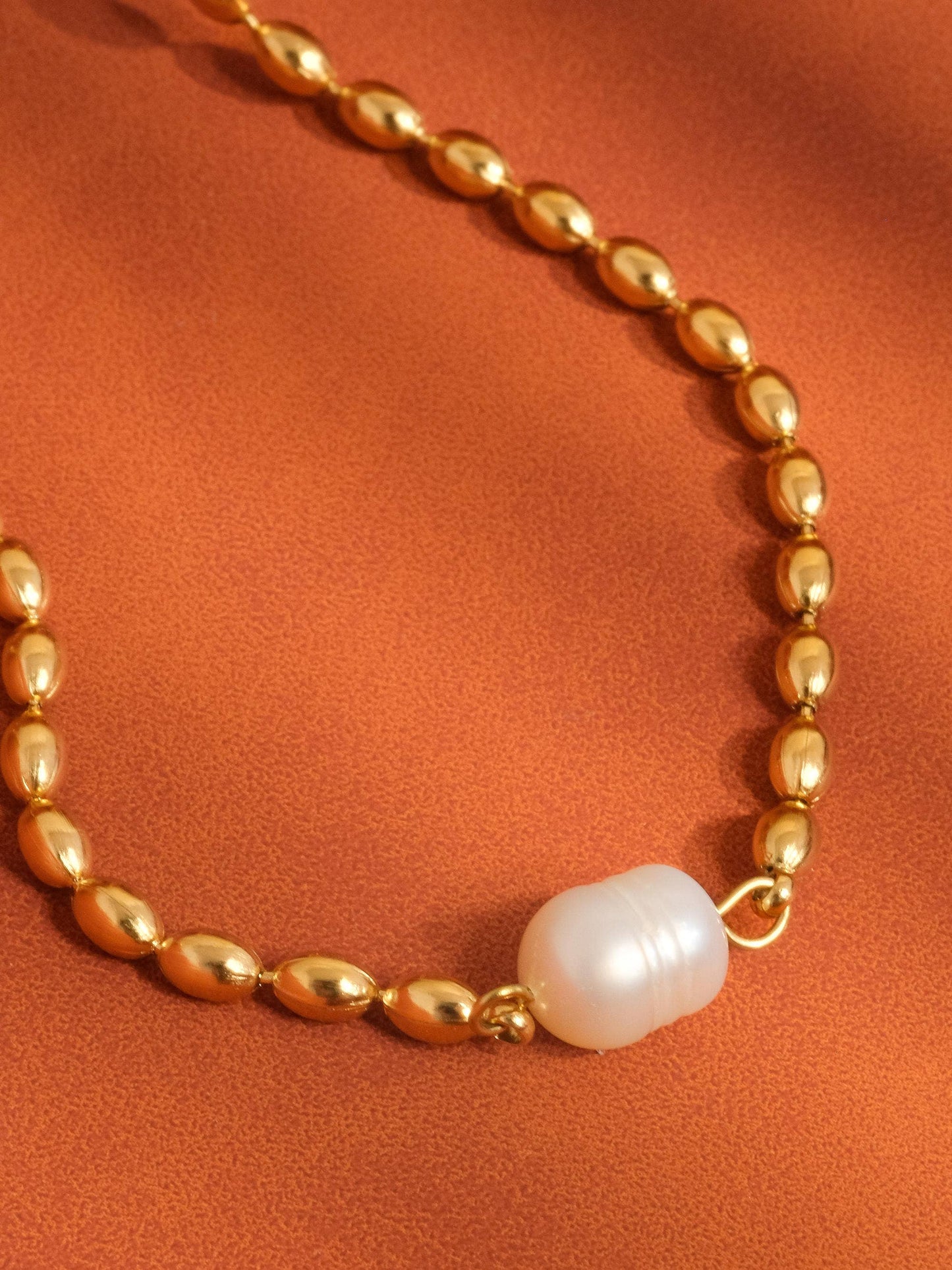 Vigne 18K Gold Non-Tarnish Pearl Ball Chain Necklace: Yellow Gold