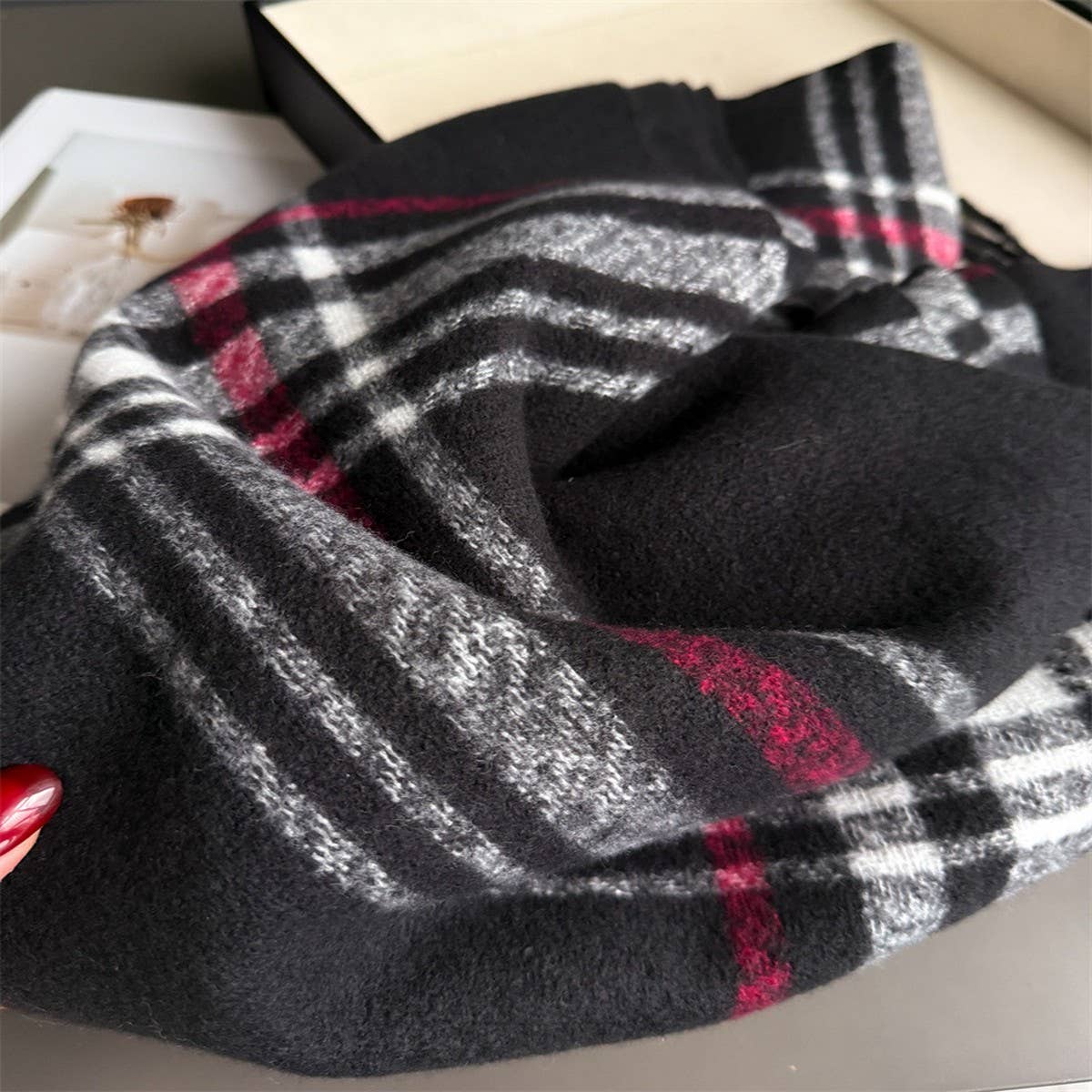 Minimal Plaid Soft Cashmere Feel Winter Scarf_CWASC03246: Green / (OS) 1
