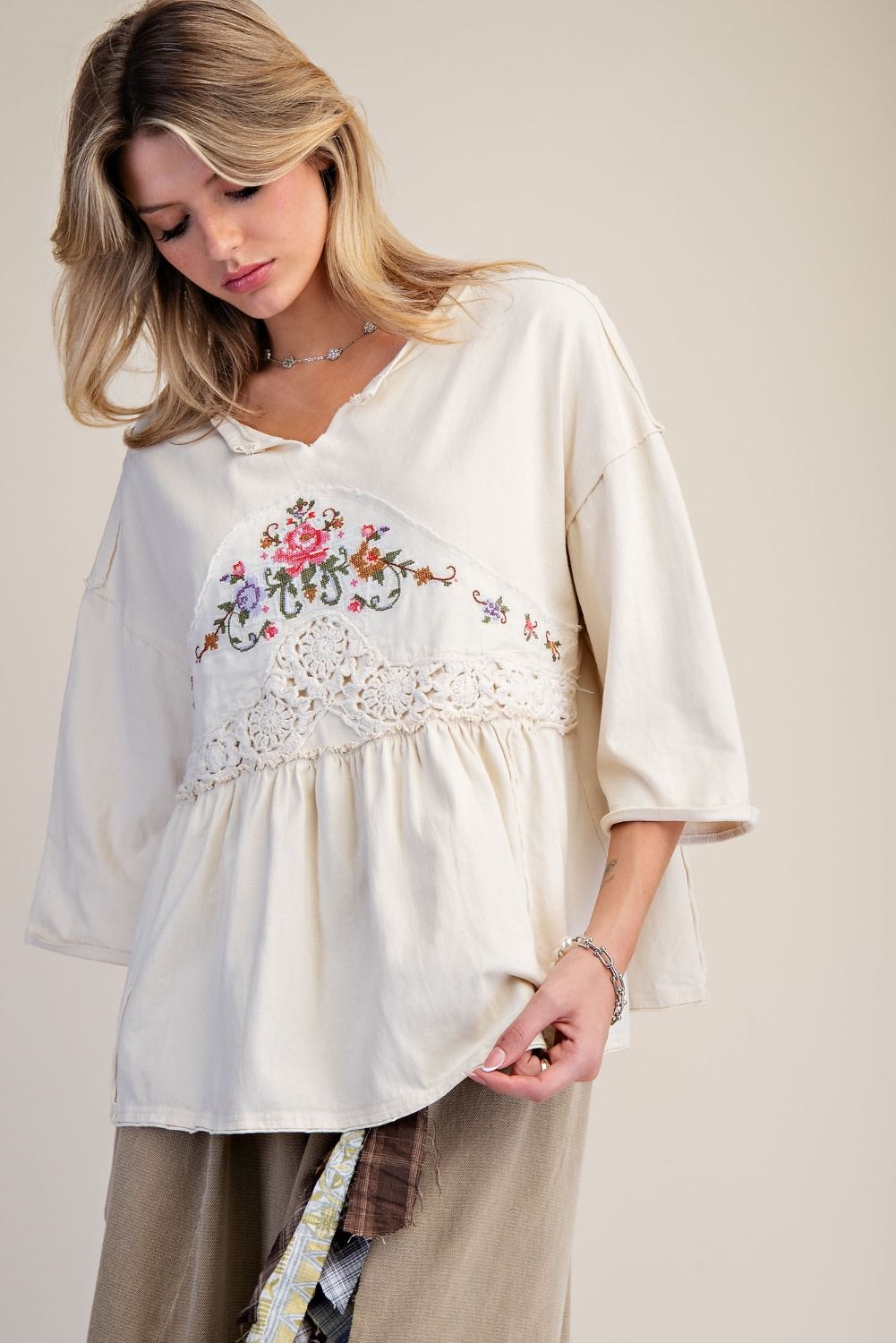 Embroidered Babydoll Top