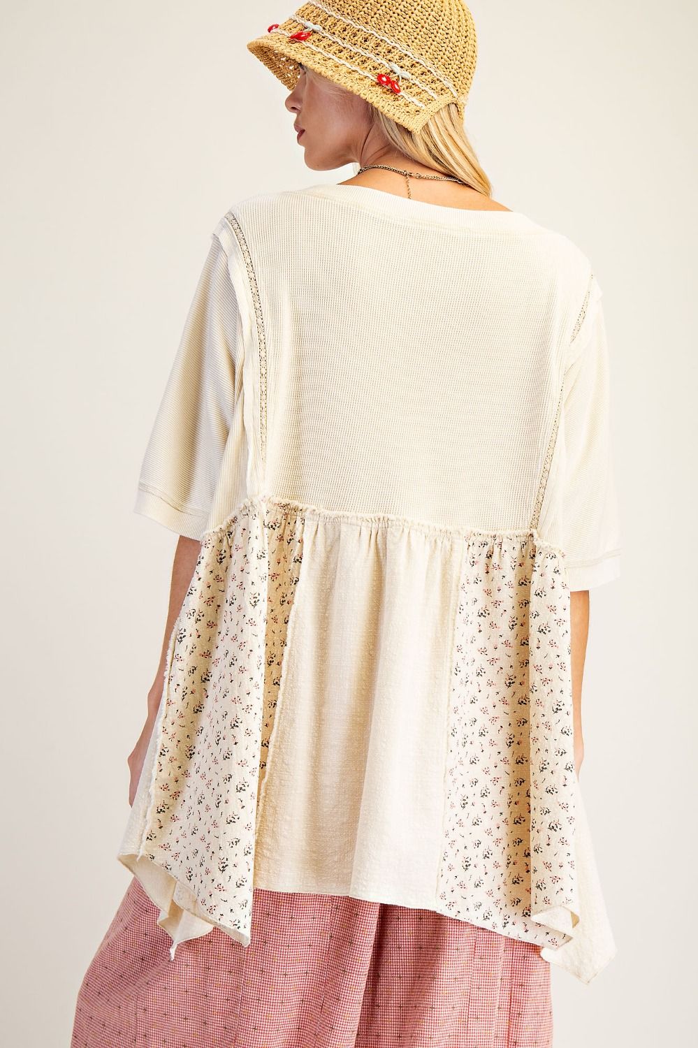 WAFFLE KNIT WASHED BABYDOLL TUNIC